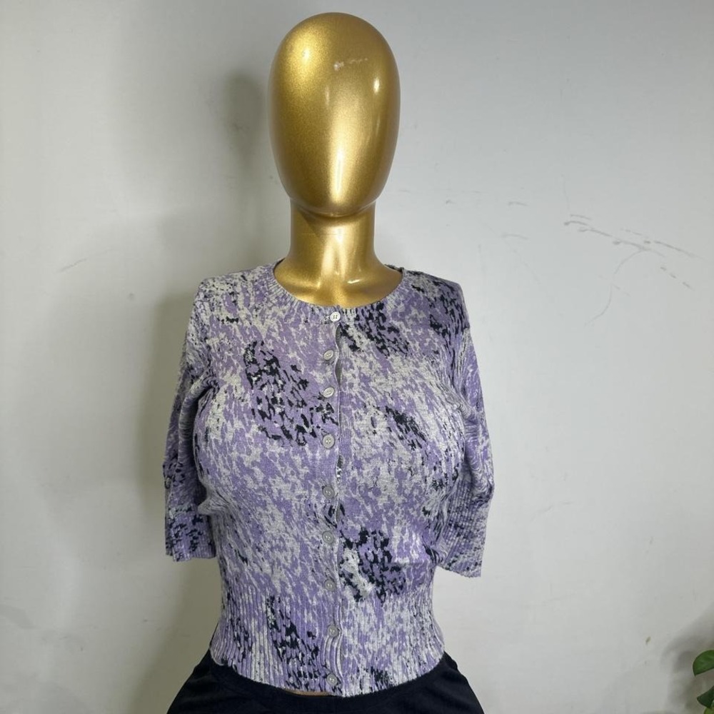 Express Cardigan Vintage 2006 Y2K Grunge NWT Small Purple Black Abstract Print‎